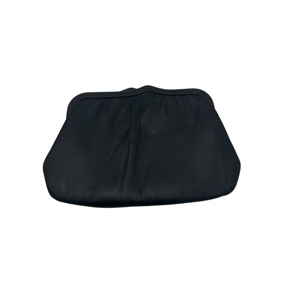 Vintage Black Leather Clutch Purse With Gold Chain Strap & Interior Pocket - Picture 1 of 5